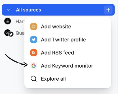 Keyword Monitor - Sidebar Plus Button